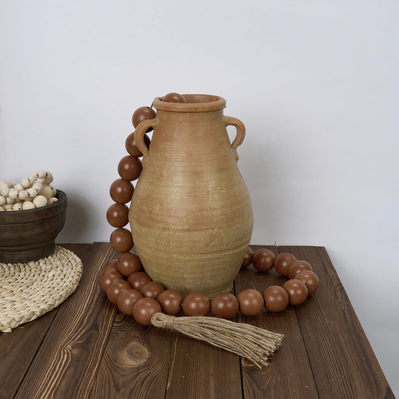 OMISHE 76" Long Extra Large Wood Bead Garland with 1.6" Diameter Wooden Beads and Tassels, Rustic Farmhouse Country Decorative Beads for Home Tiered Tray Decor, Brown - Image 2